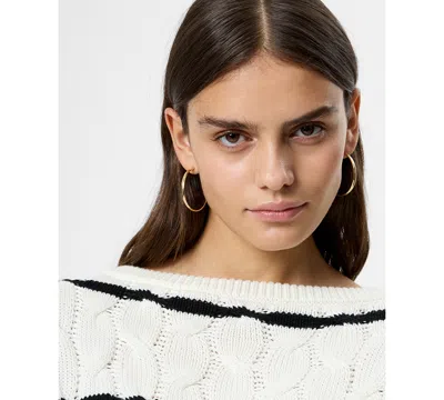 French Connection Mozart Stripe Cable Stitch Cotton Boat Neck Sweater In White