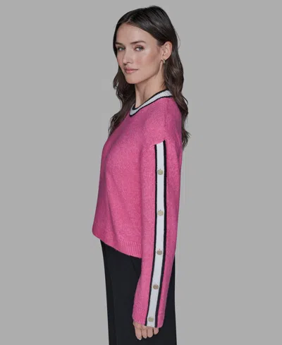 Karl Lagerfeld Petite Crewneck Long-sleeve Sweater In Pink