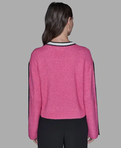 Karl Lagerfeld Petite Crewneck Long-sleeve Sweater In Pink