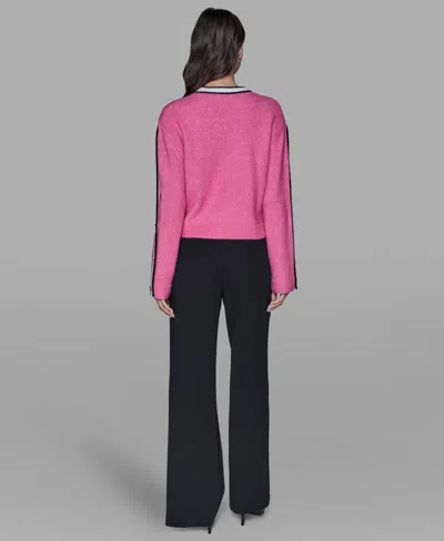 Karl Lagerfeld Petite Crewneck Long-sleeve Sweater In Pink
