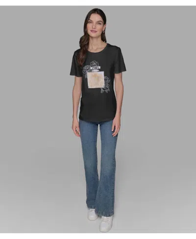 Karl Lagerfeld Women's Crewneck Embellished Perfume Bottle T-shirt In Black