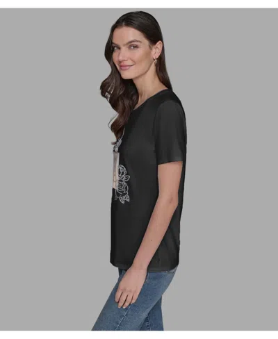 Karl Lagerfeld Women's Crewneck Embellished Perfume Bottle T-shirt In Black