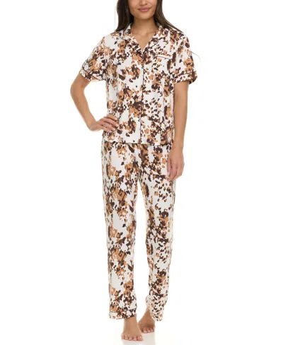 Flora By Flora Nikrooz Women's Gabriella Printed Notch Collar And Long Pant Set In Multi