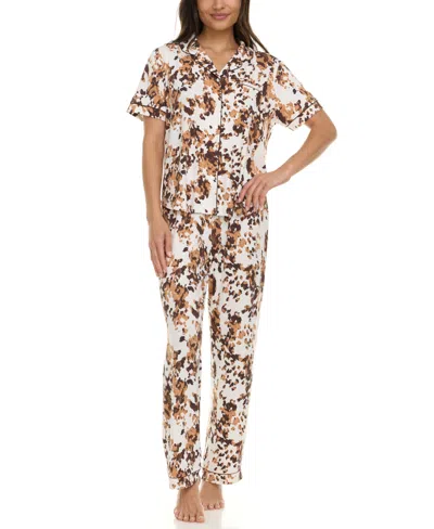 Flora By Flora Nikrooz Women's Gabriella Printed Notch Collar And Long Pant Set In Multi