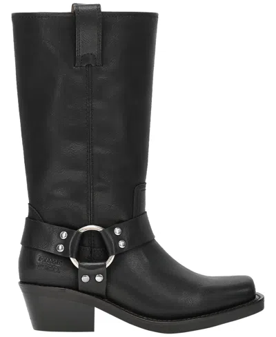 Frye And Co Womens Lorrie Stacked Heel Motorcycle Boots In Animal Print