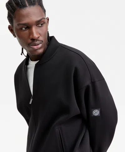 Guess Men's Logo Patch Bomber Sweatshirt In Black