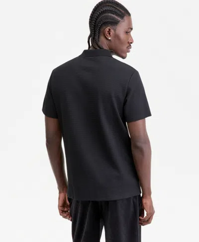 Guess Men's Waffle-knit Polo Shirt In Black