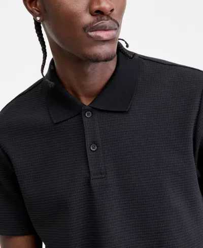 Guess Men's Waffle-knit Polo Shirt In Black