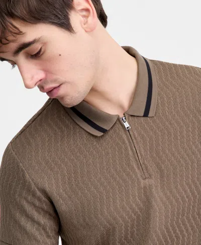 Guess Men's Morales Quarter-zip Knit Polo Shirt In Brown