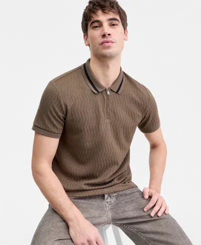 Guess Men's Morales Quarter-zip Knit Polo Shirt In Brown