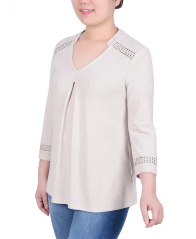 Ny Collection Petite Long Sleeve Swing Tunic Top In Neutral