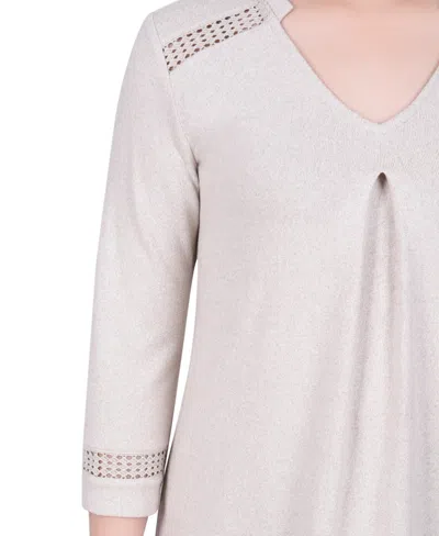 Ny Collection Petite Long Sleeve Swing Tunic Top In Neutral