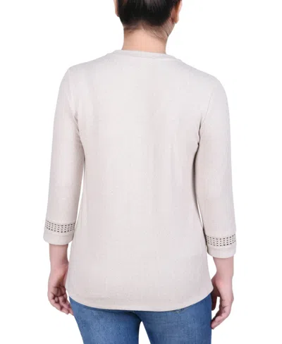 Ny Collection Petite Long Sleeve Swing Tunic Top In Neutral