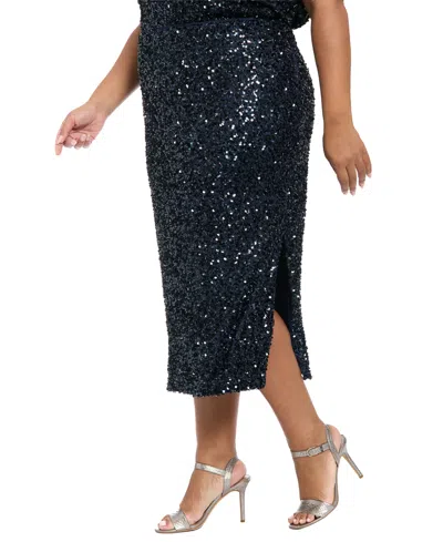 Muse Plus Size Side Slit Sequin Detail Midi Skirt In Black