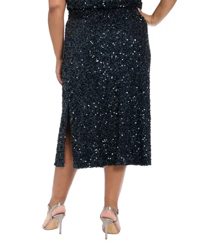 Muse Plus Size Side Slit Sequin Detail Midi Skirt In Black
