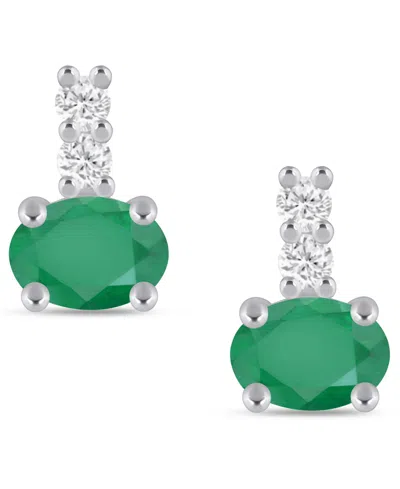 Macy's Gemstone And Diamond (1/8 Ct. T.w.) Earrings In 10k White Gold (also In 10k Yellow Gold) In Green