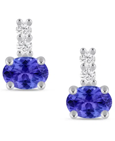 Macy's Gemstone And Diamond (1/8 Ct. T.w.) Earrings In 10k White Gold (also In 10k Yellow Gold) In Blue