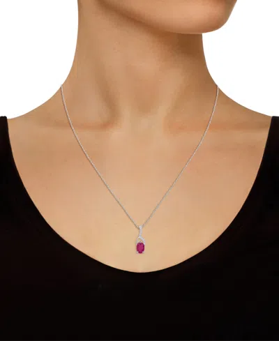 Macy's Gemstone And Diamond Accent Pendant Necklace In 10k White Gold (also In 10k Yellow Gold) In Silver