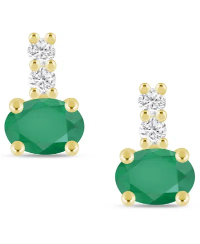 Macy's Gemstone And Diamond (1/8 Ct. T.w.) Earrings In 10k White Gold (also In 10k Yellow Gold) In Green