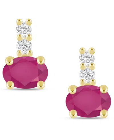 Macy's Gemstone And Diamond (1/8 Ct. T.w.) Earrings In 10k White Gold (also In 10k Yellow Gold) In Gold