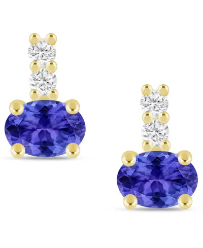 Macy's Gemstone And Diamond (1/8 Ct. T.w.) Earrings In 10k White Gold (also In 10k Yellow Gold) In Blue