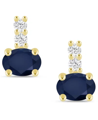 Macy's Gemstone And Diamond (1/8 Ct. T.w.) Earrings In 10k White Gold (also In 10k Yellow Gold) In Gold