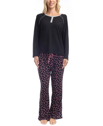 Goodnight Kiss Cherry Merry Henley Pj Set In Black