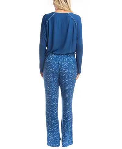 Goodnight Kiss Cherry Merry Henley Pj Set In Blue