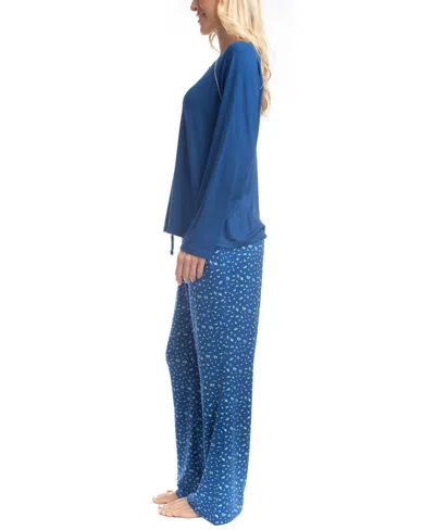 Goodnight Kiss Cherry Merry Henley Pj Set In Blue