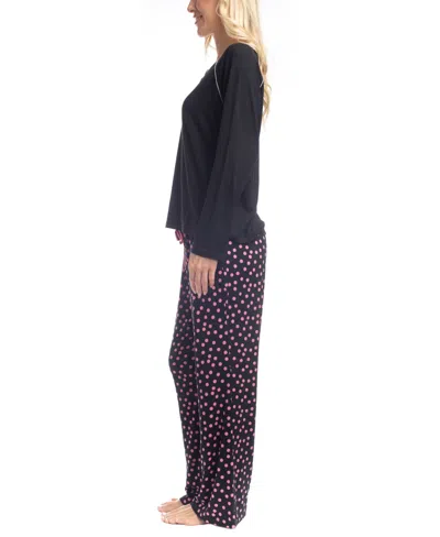 Goodnight Kiss Cherry Merry Henley Pj Set In Black