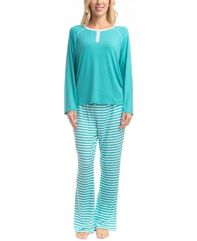 Goodnight Kiss Cherry Merry Henley Pj Set In Blue