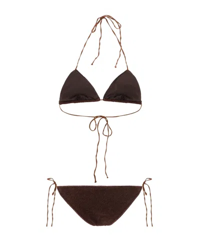 Oseree Oséree Lumière Triangle Bikini Set In Brown