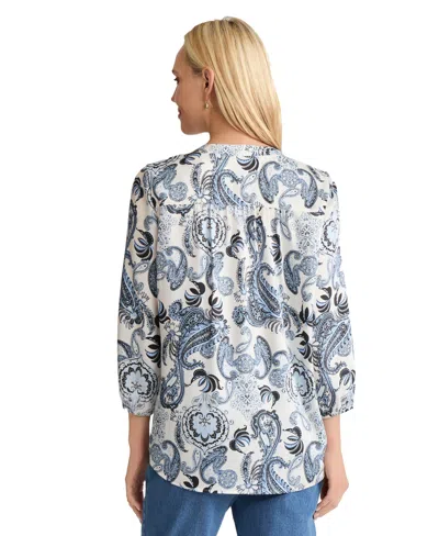 Jones New York Petite 3/4-sleeve V-neck Tunic Cuff Top In Blue