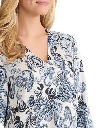 Jones New York Petite 3/4-sleeve V-neck Tunic Cuff Top In Blue