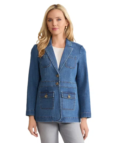 Jones New York Petite 2 Button Collared Jacket In Blue