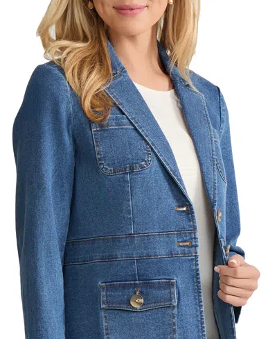 Jones New York Petite 2 Button Collared Jacket In Blue