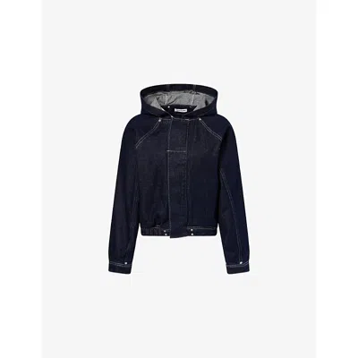 Peachy Den Womens Indigo Rinse Joan Hooded Denim Jacket Xs In Blue