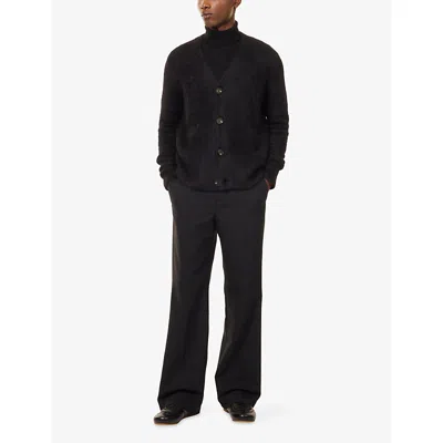 Soft Goat Mens Black V-neck Brushed-knit Alpaca Wool-blend Cardigan Xl In Black