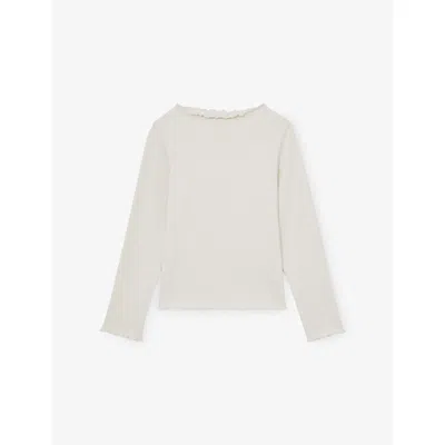 Reiss Ecru Brittany Lettuce-trim Stretch-cotton Top 9 In Neutral