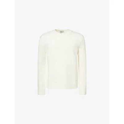 Belier Mens Ecru Crewneck Logo-plaque Knitted Jumper In Yellow