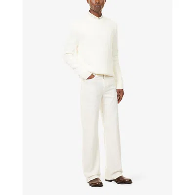 Belier Mens Ecru Crewneck Logo-plaque Knitted Jumper In Yellow