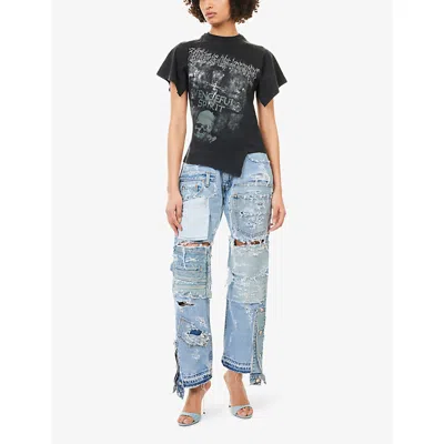 Casey Jean By Jean Vintage Womens Vintage Blue Patchwork Straight-leg Denim Jeans Xl In Blue