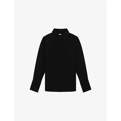 The Kooples Womens Black Straight-cut Long-sleeve Satin Shirt Xs In Black