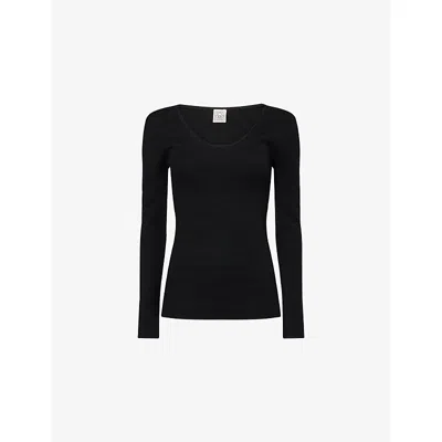 Totême Womens Black Ribbed Scoop-neck Stretch-wool Blend Top