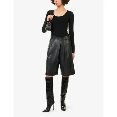 Totême Womens Black Ribbed Scoop-neck Stretch-wool Blend Top