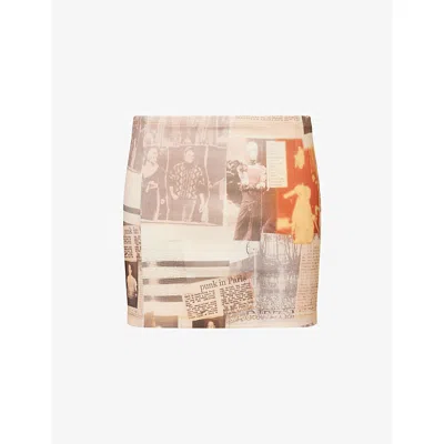 Jean Paul Gaultier Womens Ecru Light Grey Red Printed Ribbed Stretch-cotton Mini Skirt In Multi