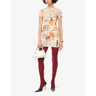 Jean Paul Gaultier Womens Ecru Light Grey Red Ribbed Printed Stretch-cotton T-shirt In Neutral