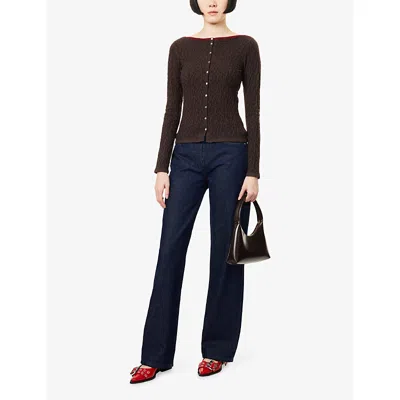 Peachy Den Womens Brown Leopard Kitti Leopard-pattern Thermal-jacquard Cardigan Xs In Brown