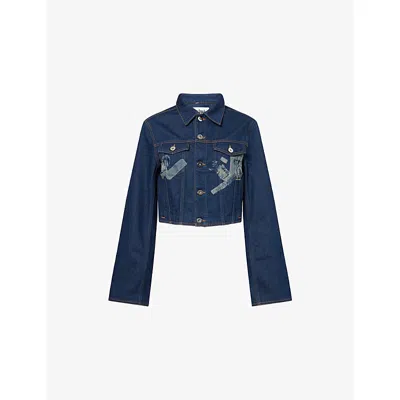 Jean Paul Gaultier Womens Vintage Blue Printed Cropped Denim Jacket