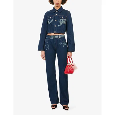 Jean Paul Gaultier Womens Vintage Blue Printed Cropped Denim Jacket